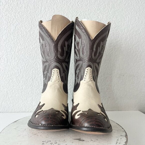 NEW Rod Patrick Womens Cowboy Boots 9.5EE Western Cowgirl Brown Ivory Contrast - Picture 5 of 11